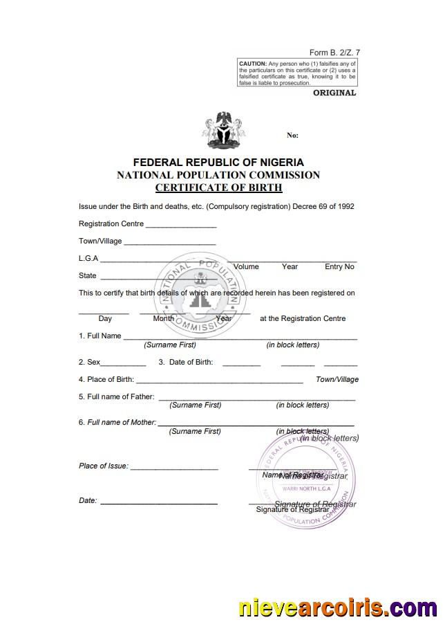 Nigeria birth certificate